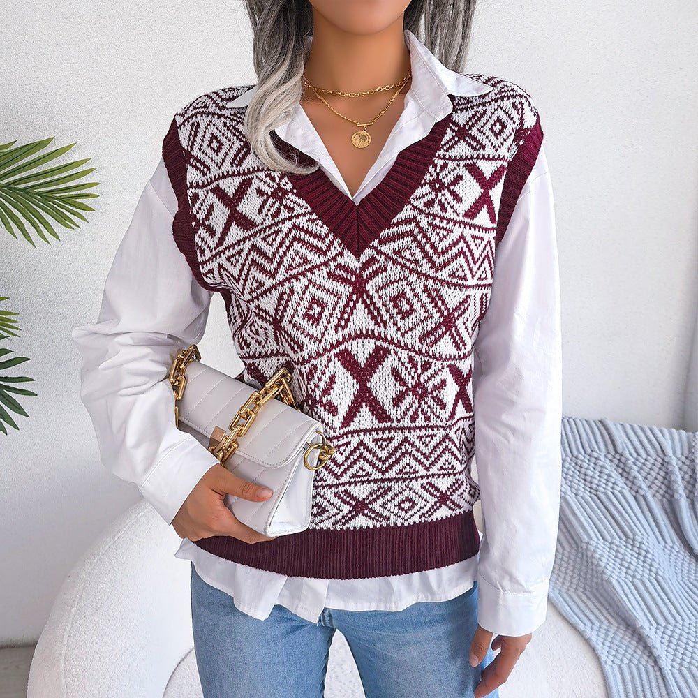 Autumn Winter Christmas Snowflake V - Neck Knitted Vest Sweater - 𝐃𝐔𝐕𝐋𝐀𝐒𝐇𝐎𝐏