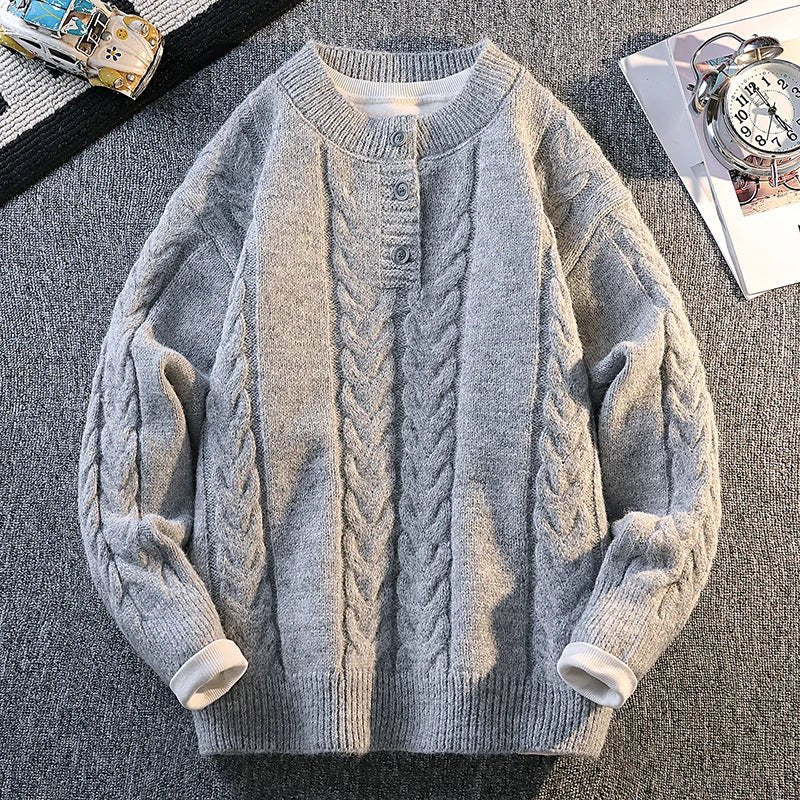 Knitted Button High - quality Knitted Sweater 2025 Fashion Solid Color Street Trend Autumn Winter Daily Casual Warm Pullover - 𝐃𝐔𝐕𝐋𝐀𝐒𝐇𝐎𝐏