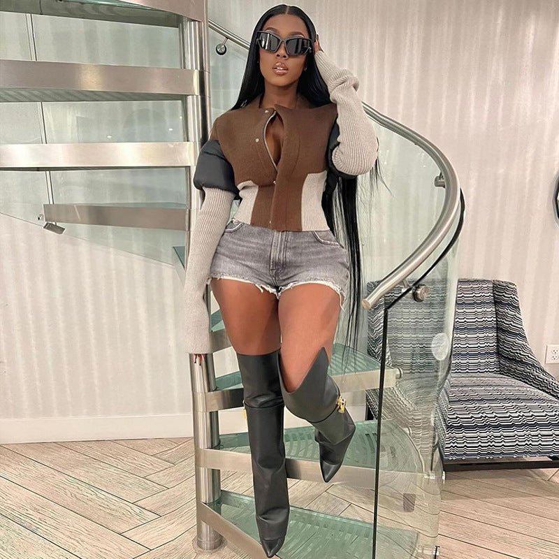 New Autumn Women's Personalized Street Trendy Non standard Splicing Hidden Button Casual Top - 𝐃𝐔𝐕𝐋𝐀𝐒𝐇𝐎𝐏