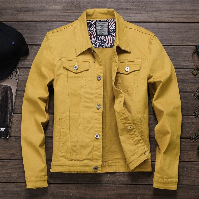 Skinny Men's White Denim Jacket Fashiona Short Style Pocket Design Slim Fit Streetwear Spring Autumn Coat Yellow Red Black - 𝐝𝐮𝐯𝐥𝐚𝐬𝐡𝐨𝐩.𝐜𝐨𝐦