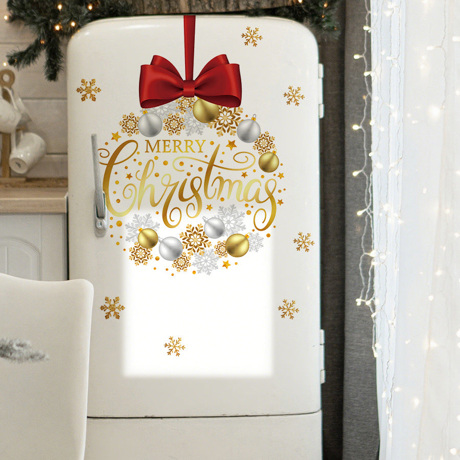 HS1788Q Elegant Bow Christmas Ball Gold Snowflake Self-Adhesive Wall Sticker &quot;Merry Christmas&quot;