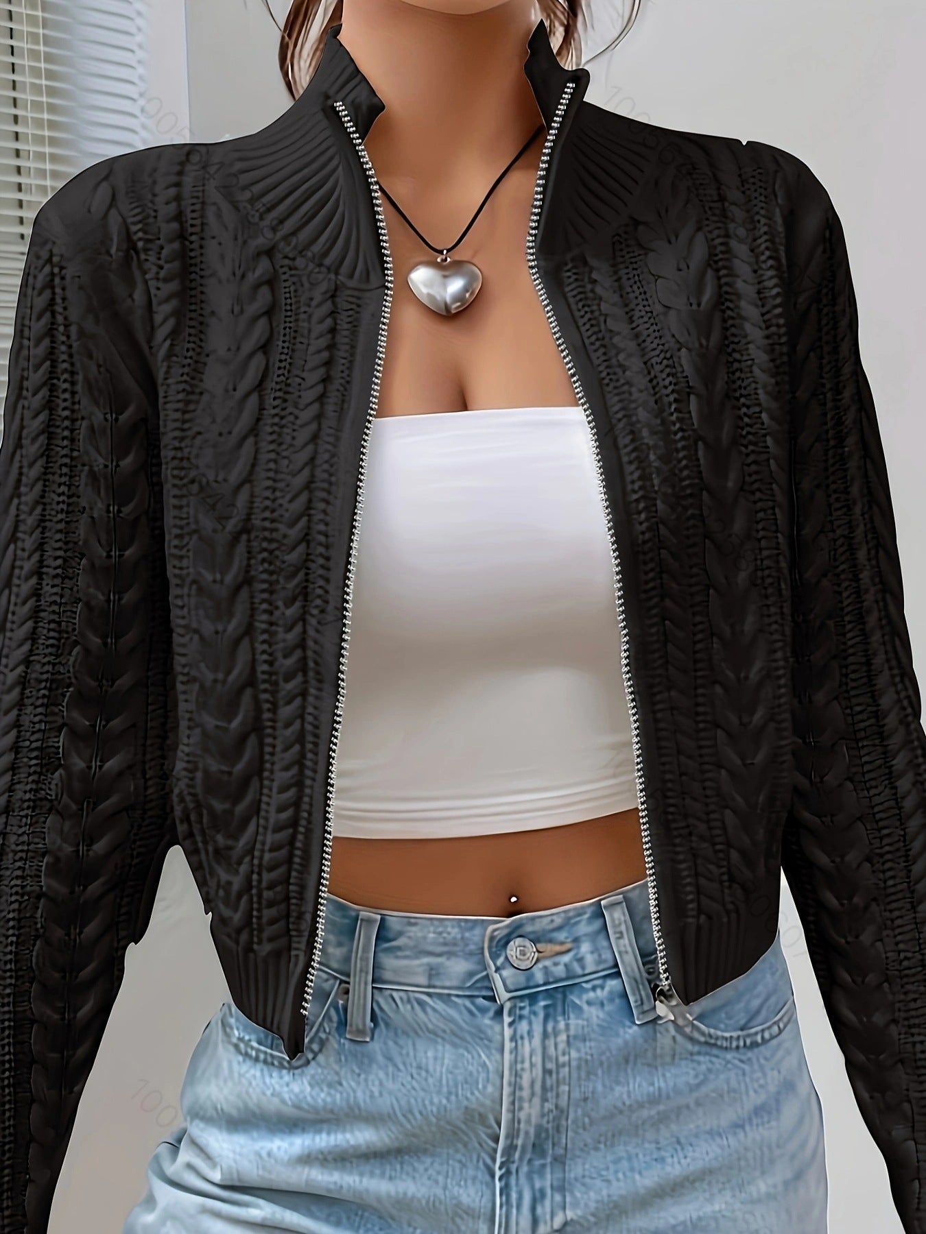 Zipper knitted cardigan sweater for women