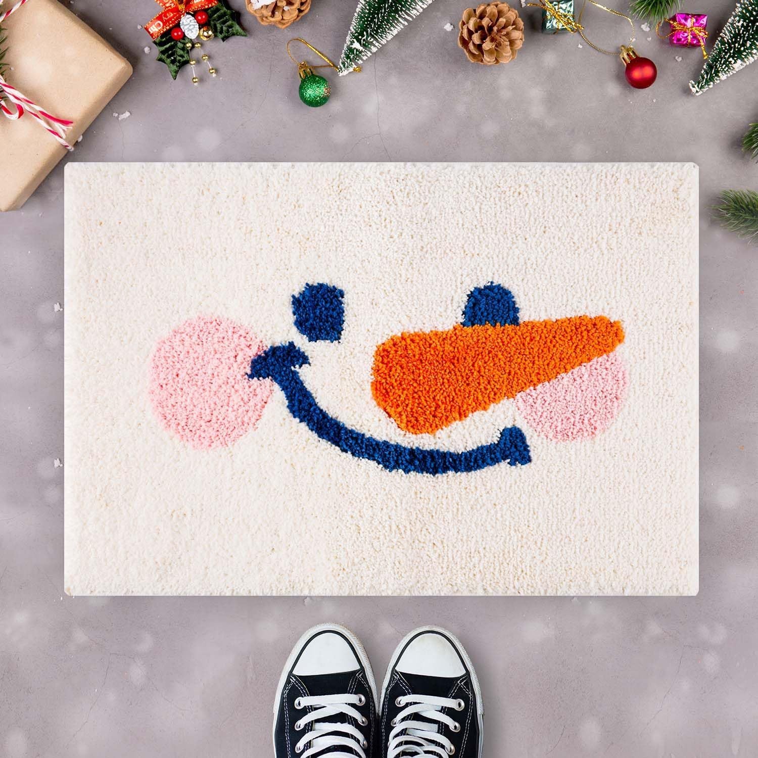 Christmas Faux Wool Rug Cute Cartoon Bathroom Thick Absorbent Floor Mat Entryway Stain-Resistant Easy-to-Clean Rug