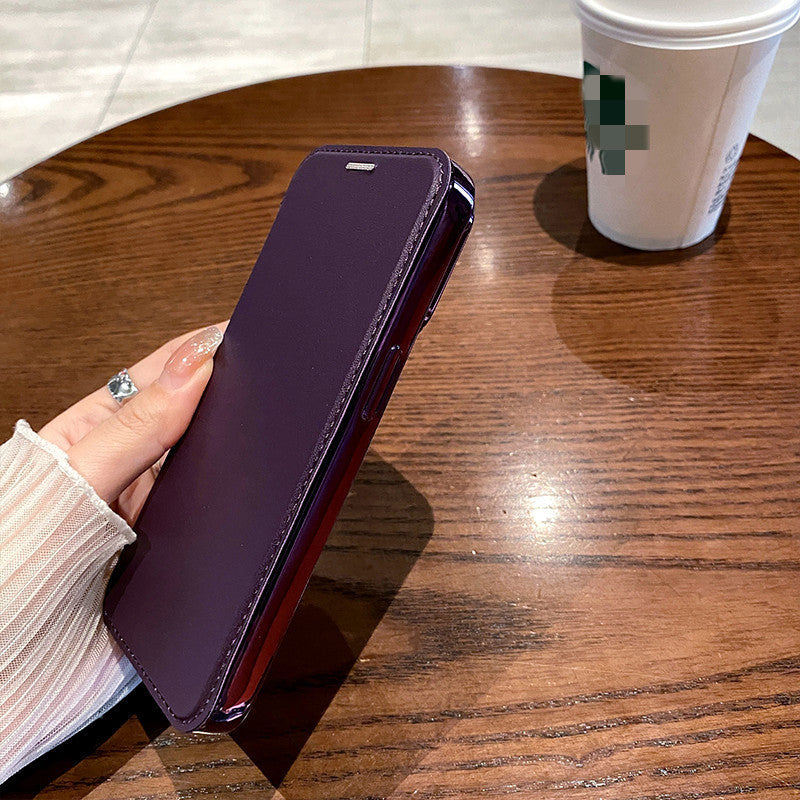 Suitable for iPhone 16 gold shield electroplated magnetic flip cover leather case Apple 15 all inclusive lens 14 protective case