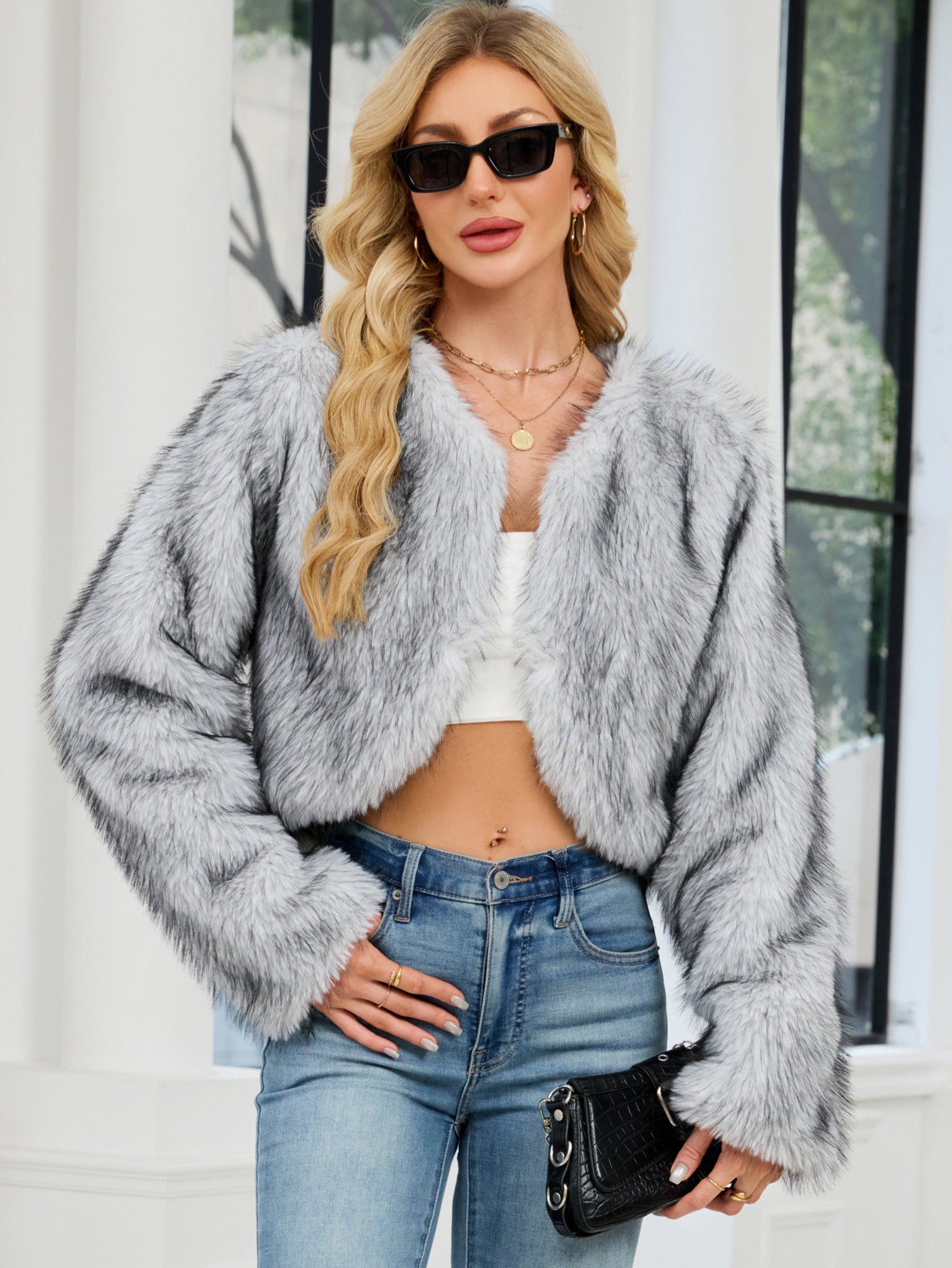Imitation fur top women's fur short jacket