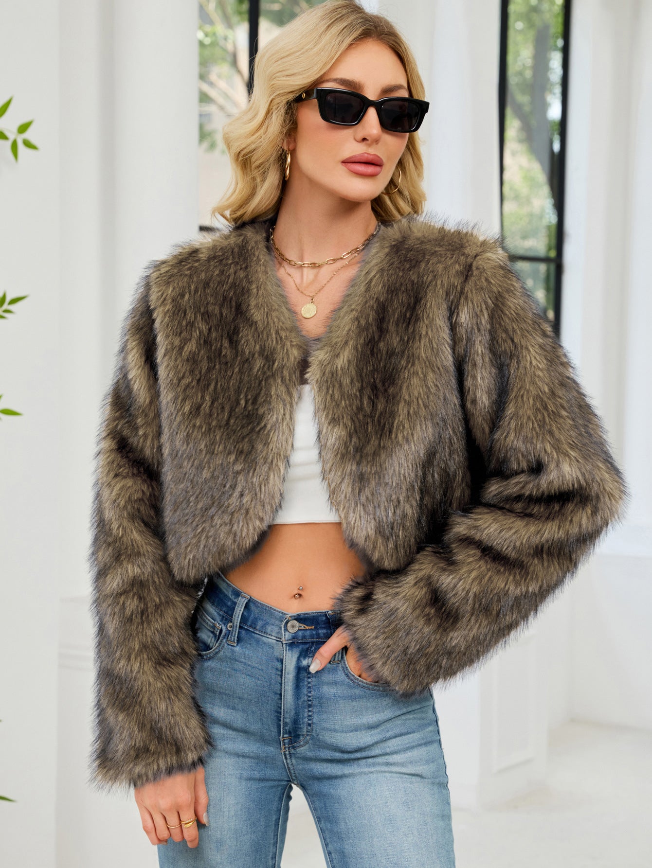 Imitation fur top women's fur short jacket