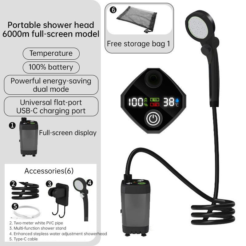 Copy of Camping & Hiking Portable Shower - 6000mAh Rechargeable, Full-Screen Digital Display