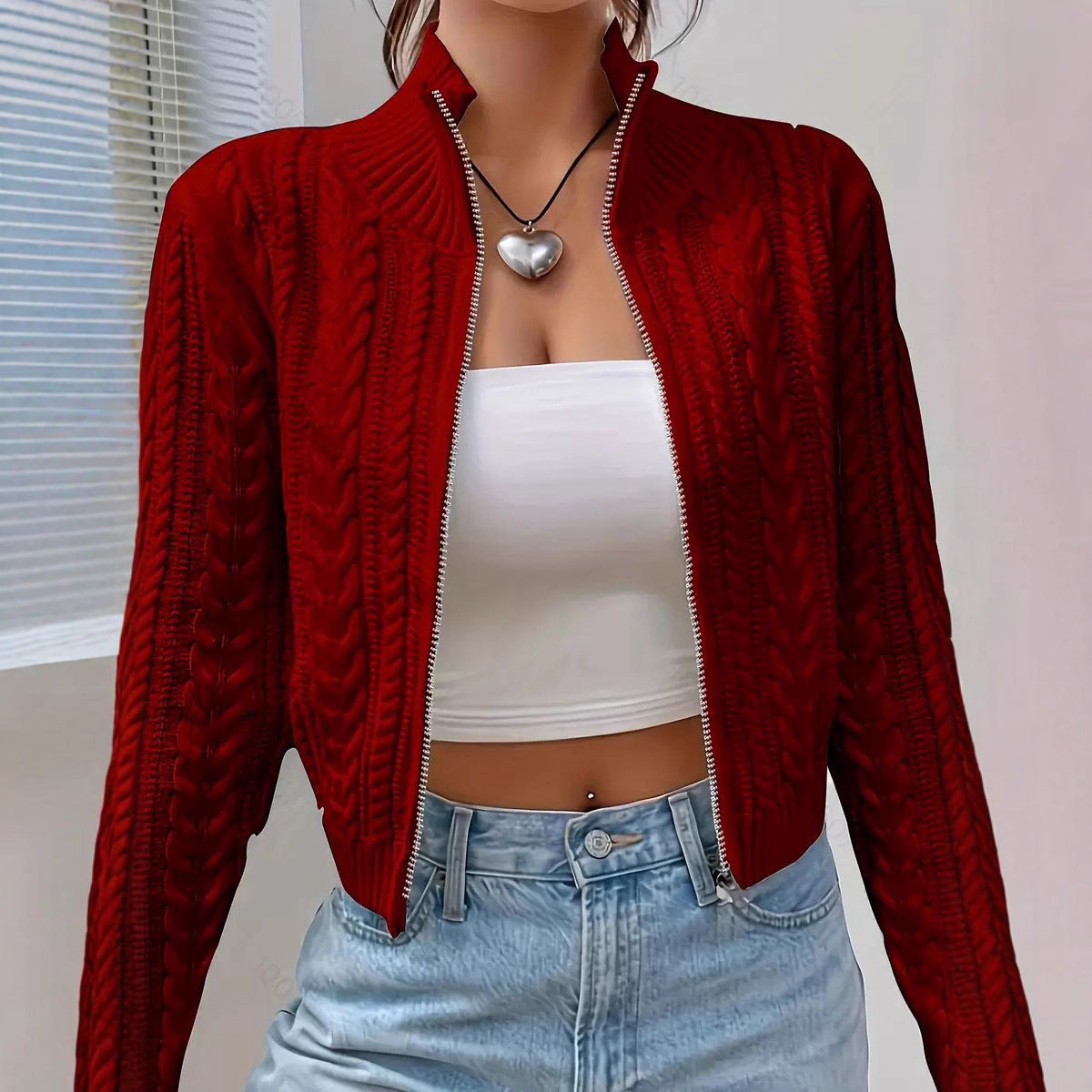 Zipper knitted cardigan sweater for women