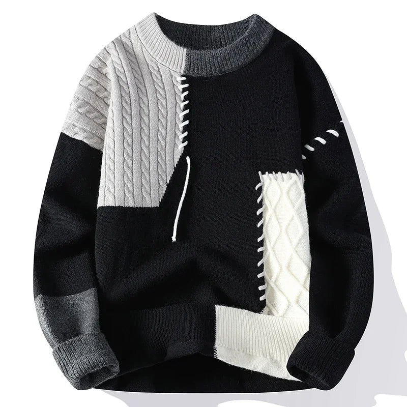 2025 New Male Patchwork Sweater Trend High Street Fashion Autumn and Winter Warm Mens Hip - hop Street Clothing Men pullover shirt - 𝐃𝐔𝐕𝐋𝐀𝐒𝐇𝐎𝐏