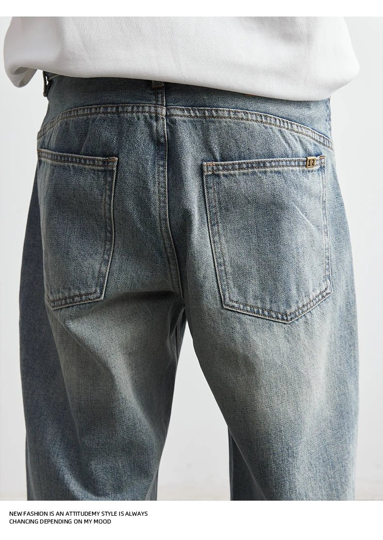 2025 Summer New Men's Denim Pants Old Blue Washed Male Jeans Straight Casual Menwear Loose Wide Leg Trousers Fashion Men Cothing - 𝐝𝐮𝐯𝐥𝐚𝐬𝐡𝐨𝐩.𝐜𝐨𝐦