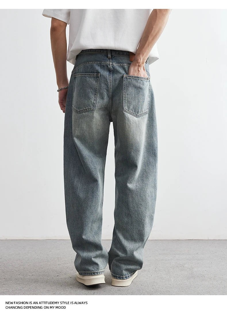 2025 Summer New Men's Denim Pants Old Blue Washed Male Jeans Straight Casual Menwear Loose Wide Leg Trousers Fashion Men Cothing - 𝐝𝐮𝐯𝐥𝐚𝐬𝐡𝐨𝐩.𝐜𝐨𝐦