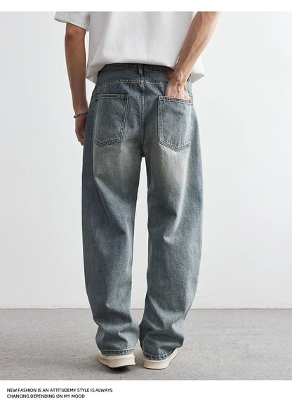 2025 Summer New Men's Denim Pants Old Blue Washed Male Jeans Straight Casual Menwear Loose Wide Leg Trousers Fashion Men Cothing - 𝐝𝐮𝐯𝐥𝐚𝐬𝐡𝐨𝐩.𝐜𝐨𝐦