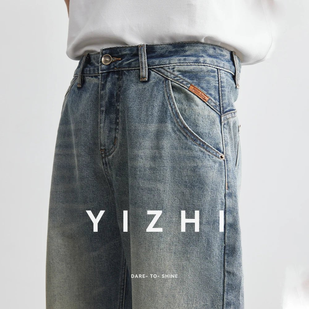 2025 Summer New Men's Denim Pants Old Blue Washed Male Jeans Straight Casual Menwear Loose Wide Leg Trousers Fashion Men Cothing - 𝐝𝐮𝐯𝐥𝐚𝐬𝐡𝐨𝐩.𝐜𝐨𝐦