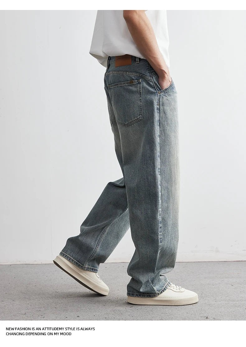 2025 Summer New Men's Denim Pants Old Blue Washed Male Jeans Straight Casual Menwear Loose Wide Leg Trousers Fashion Men Cothing - 𝐝𝐮𝐯𝐥𝐚𝐬𝐡𝐨𝐩.𝐜𝐨𝐦