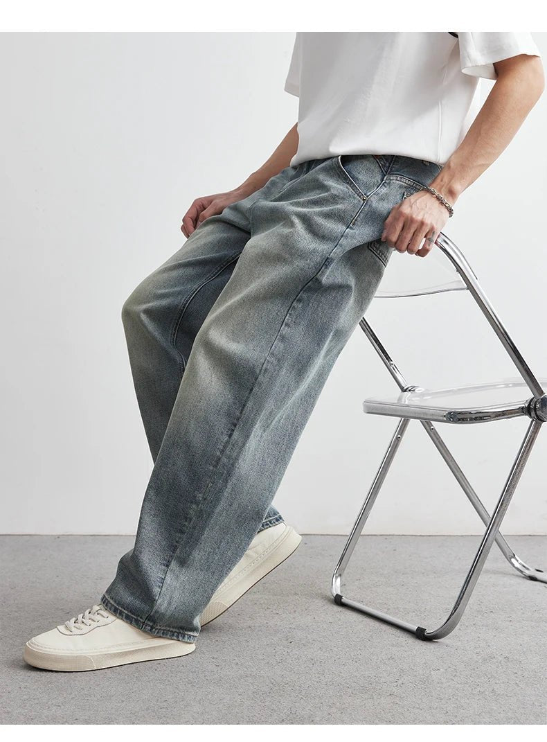 2025 Summer New Men's Denim Pants Old Blue Washed Male Jeans Straight Casual Menwear Loose Wide Leg Trousers Fashion Men Cothing - 𝐝𝐮𝐯𝐥𝐚𝐬𝐡𝐨𝐩.𝐜𝐨𝐦