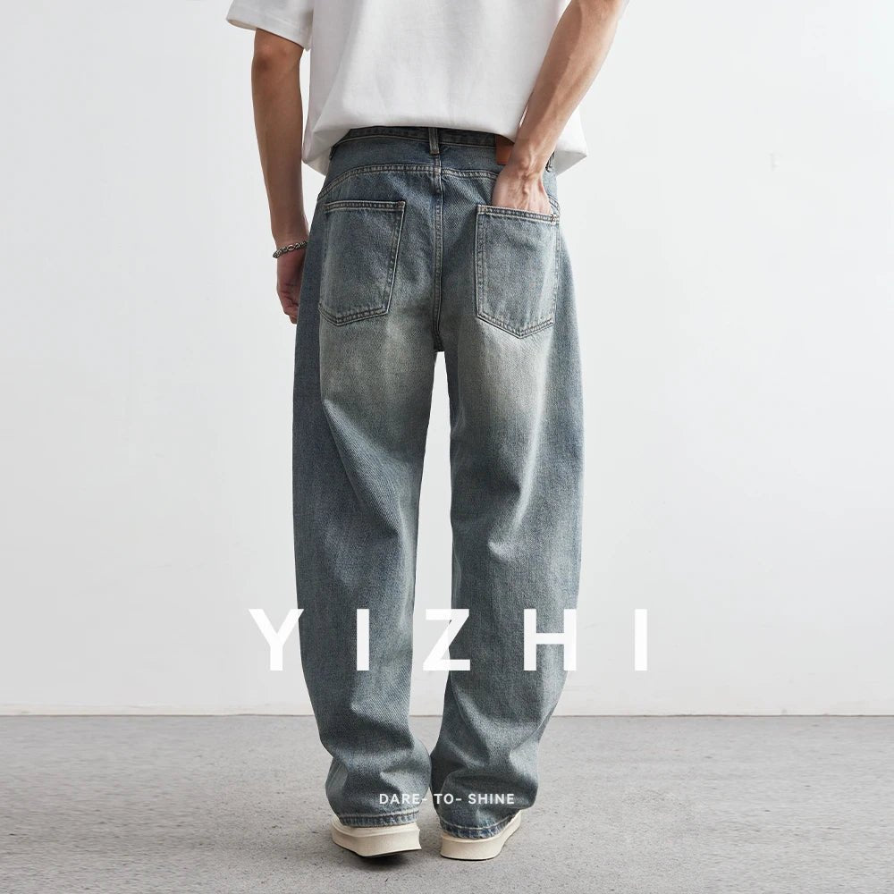 2025 Summer New Men's Denim Pants Old Blue Washed Male Jeans Straight Casual Menwear Loose Wide Leg Trousers Fashion Men Cothing - 𝐝𝐮𝐯𝐥𝐚𝐬𝐡𝐨𝐩.𝐜𝐨𝐦