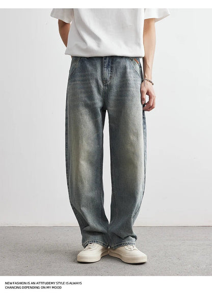 2025 Summer New Men's Denim Pants Old Blue Washed Male Jeans Straight Casual Menwear Loose Wide Leg Trousers Fashion Men Cothing - 𝐝𝐮𝐯𝐥𝐚𝐬𝐡𝐨𝐩.𝐜𝐨𝐦