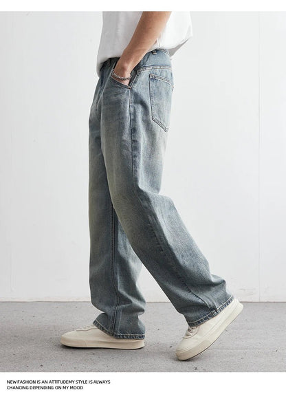 2025 Summer New Men's Denim Pants Old Blue Washed Male Jeans Straight Casual Menwear Loose Wide Leg Trousers Fashion Men Cothing - 𝐝𝐮𝐯𝐥𝐚𝐬𝐡𝐨𝐩.𝐜𝐨𝐦