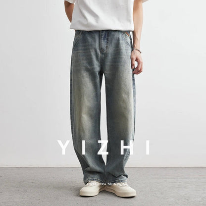 2025 Summer New Men's Denim Pants Old Blue Washed Male Jeans Straight Casual Menwear Loose Wide Leg Trousers Fashion Men Cothing - 𝐝𝐮𝐯𝐥𝐚𝐬𝐡𝐨𝐩.𝐜𝐨𝐦