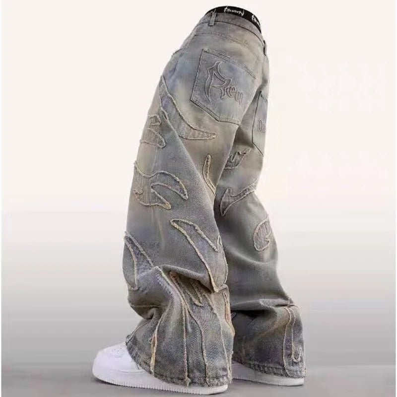 2025 Y2k Hip Hop Baggy Jeans Men's Street Fashion Raw Edge Embroidered Jeans Street Gothic Retro High Waisted Wide Leg Trousers - 𝐝𝐮𝐯𝐥𝐚𝐬𝐡𝐨𝐩.𝐜𝐨𝐦
