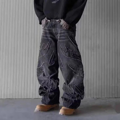 2025 Y2k Hip Hop Baggy Jeans Men's Street Fashion Raw Edge Embroidered Jeans Street Gothic Retro High Waisted Wide Leg Trousers - 𝐝𝐮𝐯𝐥𝐚𝐬𝐡𝐨𝐩.𝐜𝐨𝐦