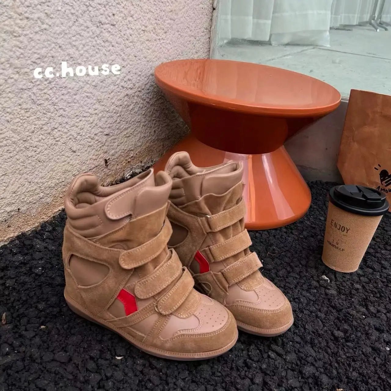 2026 Autumn/Winter New Genuine Leather 8cm Thick - Soled Velcro High - Top Sneakers, Women's, Versatile Casual Sneakers - 𝐃𝐔𝐕𝐋𝐀𝐒𝐇𝐎𝐏