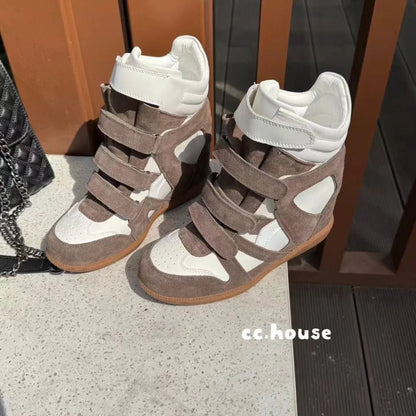 2026 Autumn/Winter New Genuine Leather 8cm Thick - Soled Velcro High - Top Sneakers, Women's, Versatile Casual Sneakers - 𝐃𝐔𝐕𝐋𝐀𝐒𝐇𝐎𝐏