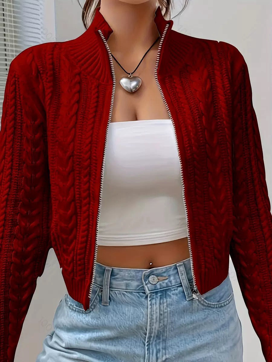 Zipper knitted cardigan sweater for women