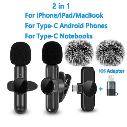 2.4G Wireless Lavalier Microphone Noise Cancelling Audio Video Recording for IPhone/iPad/Android/Xiaomi/Samsung Live Game Mic - 𝐝𝐮𝐯𝐥𝐚𝐬𝐡𝐨𝐩.𝐜𝐨𝐦