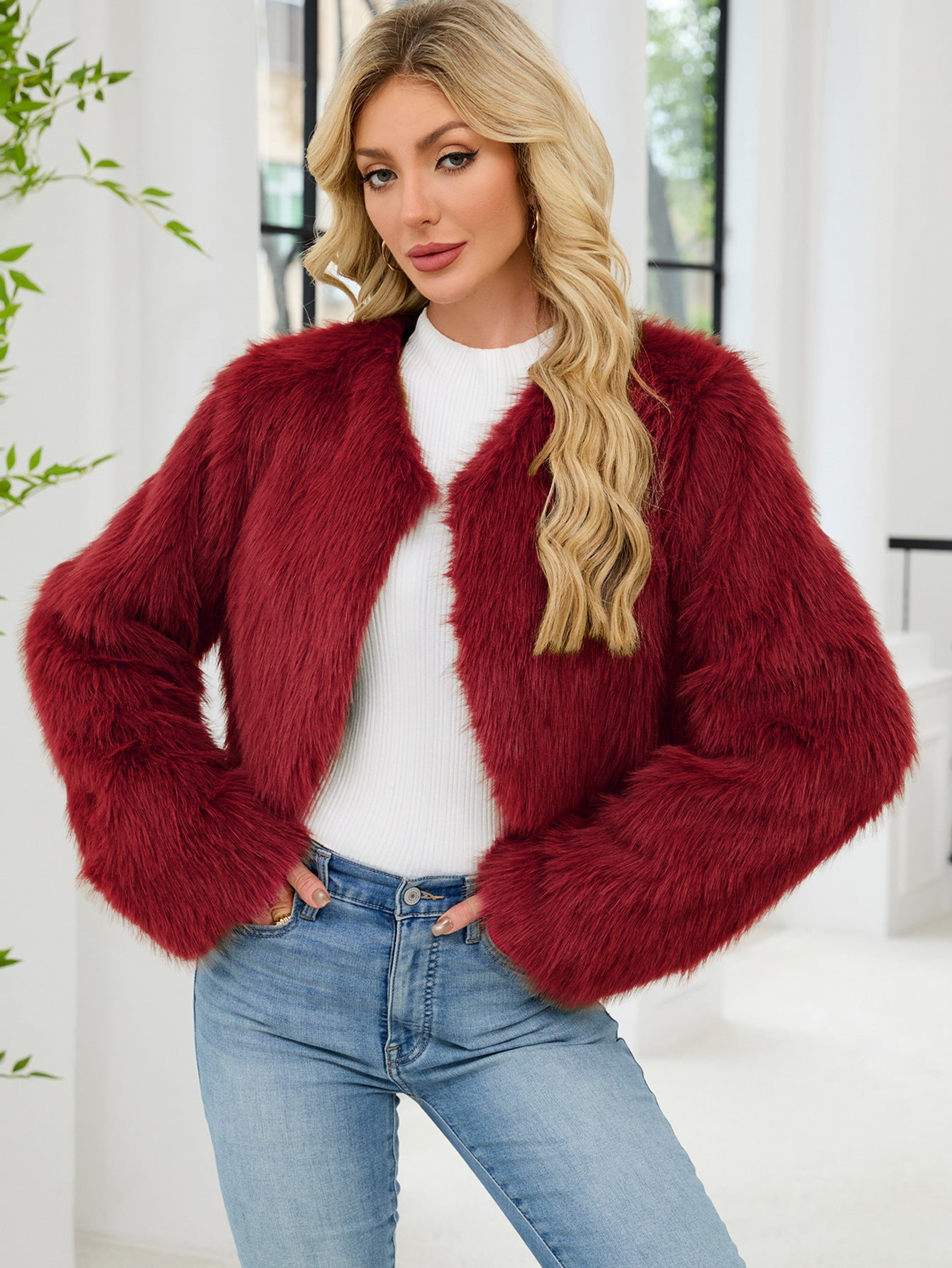 Imitation fur top women's fur short jacket
