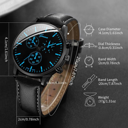 3PCS/Set Men Business Watches Casual Leather Band Analog Male's Quartz Watch Necklace Bracelet Set - 𝐝𝐮𝐯𝐥𝐚𝐬𝐡𝐨𝐩.𝐜𝐨𝐦