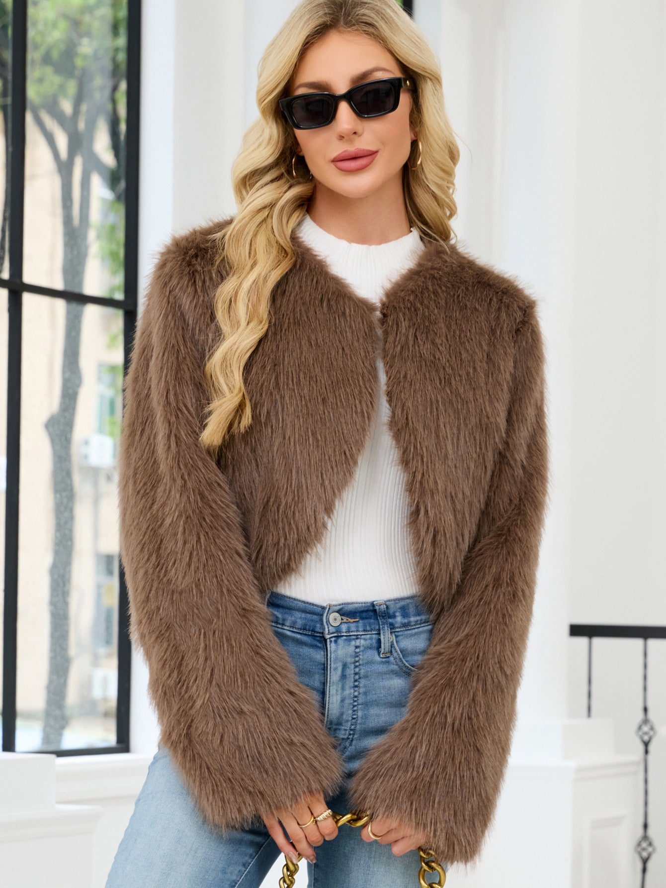 Imitation fur top women's fur short jacket