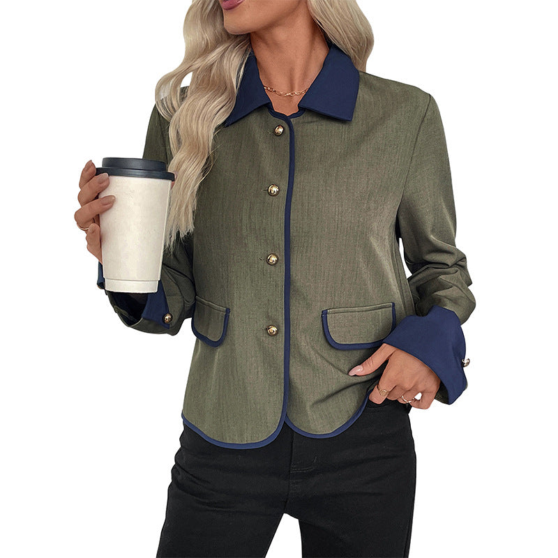 Single breasted cardigan lapel contrasting color jacket for women