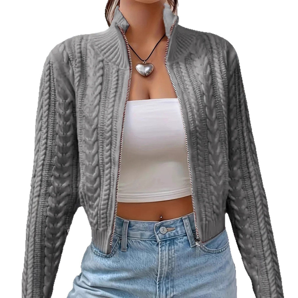 Zipper knitted cardigan sweater for women