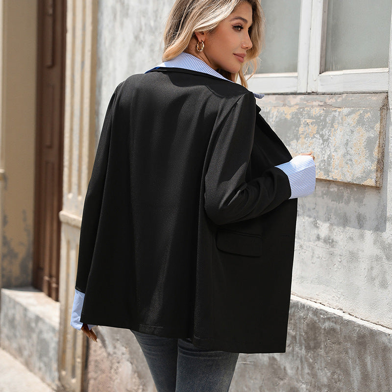 Striped shirt patchwork fake two-piece suit jacket long sleeved