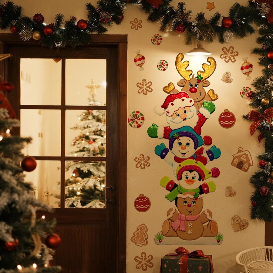 Cartoon Gingerbread Man Santa Reindeer Snowman Stackable Self-Adhesive Wall Stickers Home Decoration Decals