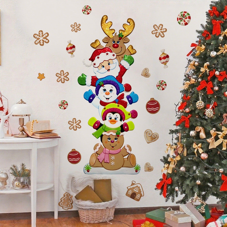 Cartoon Gingerbread Man Santa Reindeer Snowman Stackable Self-Adhesive Wall Stickers Home Decoration Decals