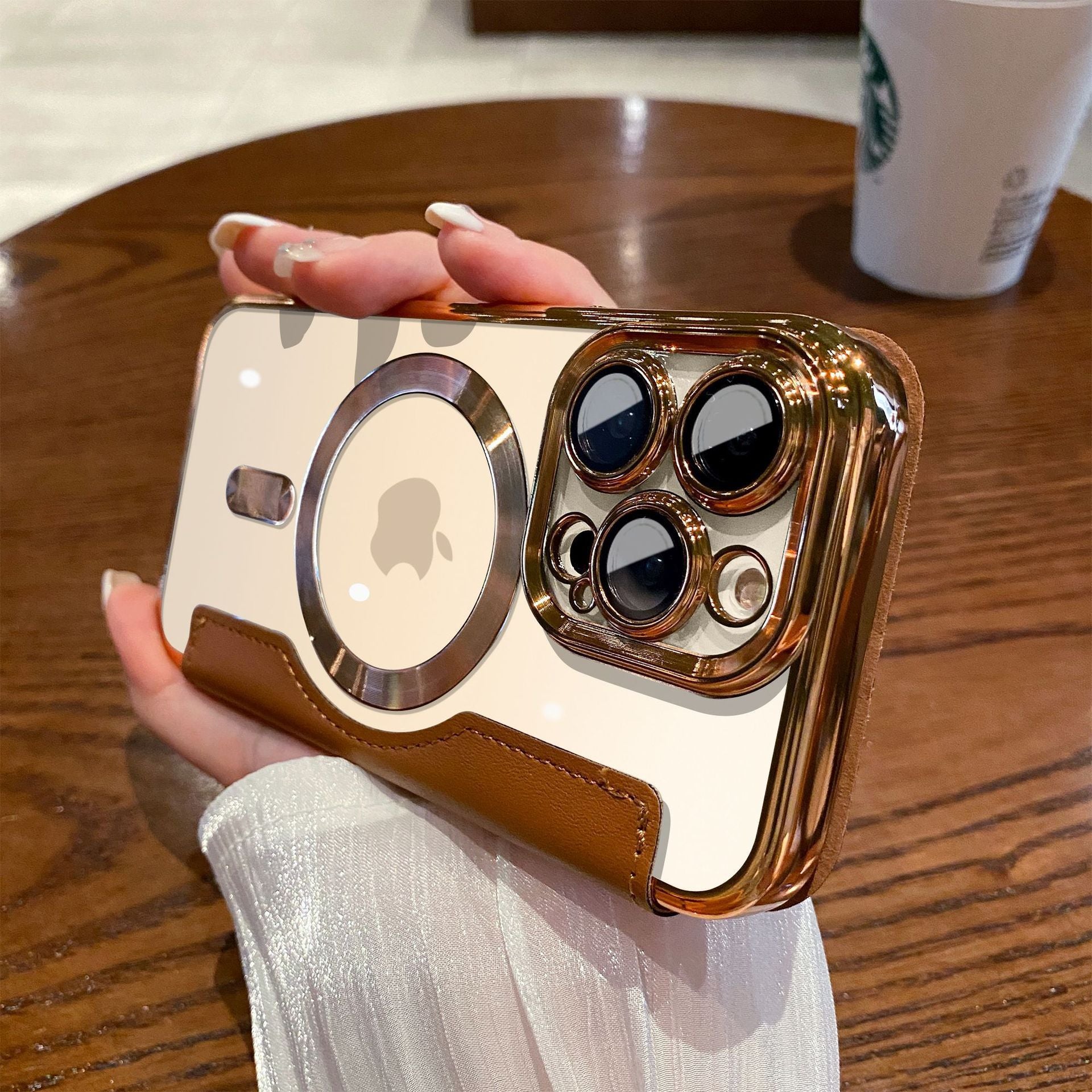 Suitable for iPhone 16 gold shield electroplated magnetic flip cover leather case Apple 15 all inclusive lens 14 protective case