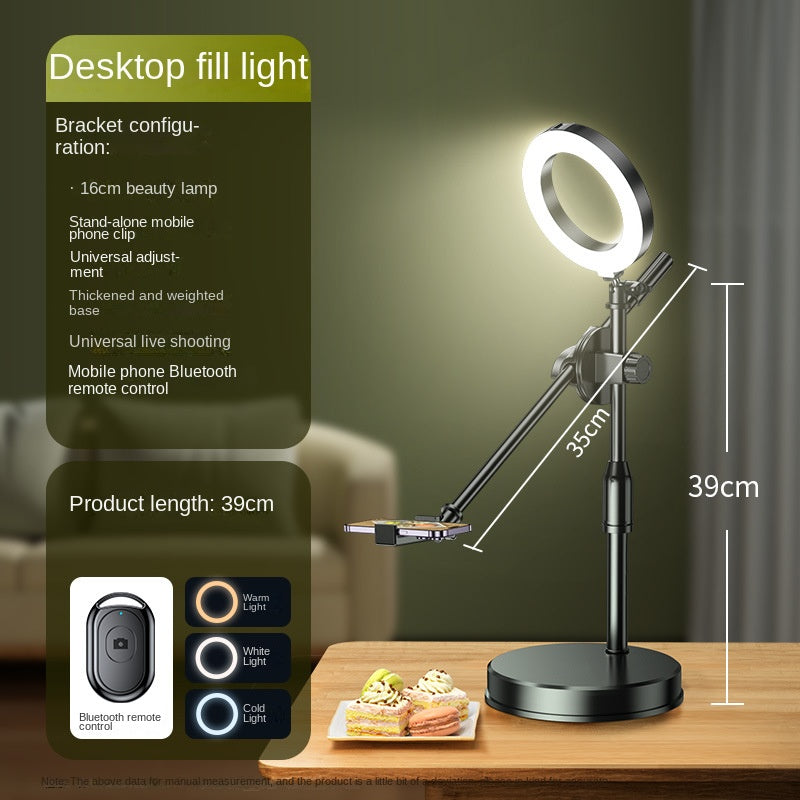 Mobile Phone Overhead Shooting Stand for Food Photography, Drawing, and Live Streaming - Adjustable Dual-Camera Position Desktop Phone Holder with Fill Light