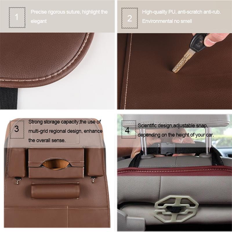 Car Seat Back Storage Bag Organizer Travel Box Pocket PU Leather Universal Stowing Tidying Protector Kids Drink Auto Accessoires
