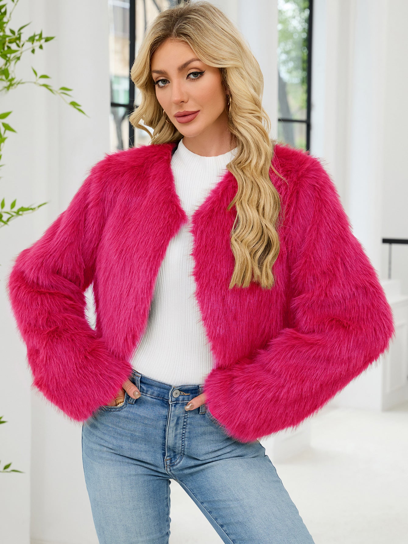 Imitation fur top women's fur short jacket
