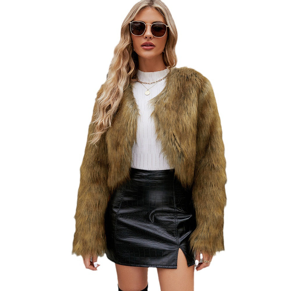 Imitation fur top women's fur short jacket