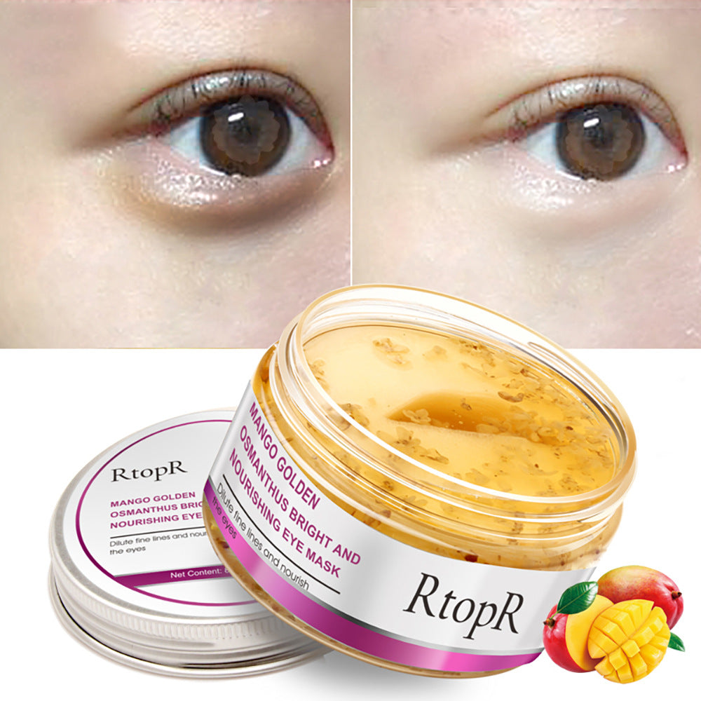 Masque pour les yeux à la mangue et osmanthus, masque anti-cernes et anti-âge pour une peau lumineuse et nourrie.