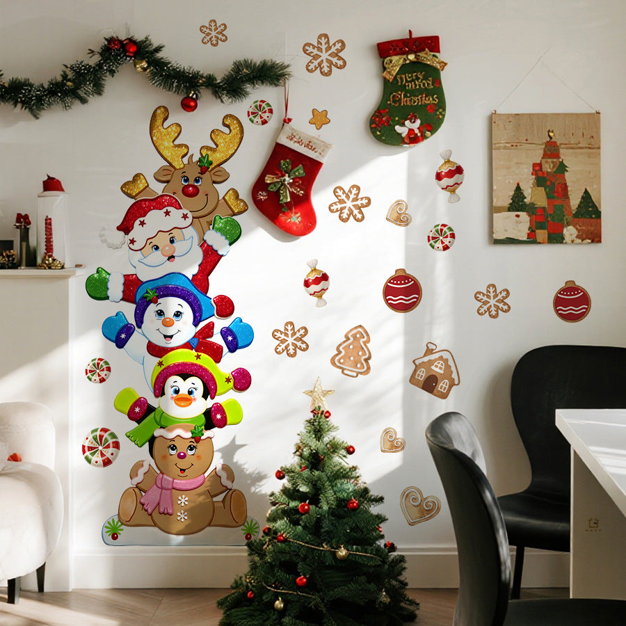 Cartoon Gingerbread Man Santa Reindeer Snowman Stackable Self-Adhesive Wall Stickers Home Decoration Decals