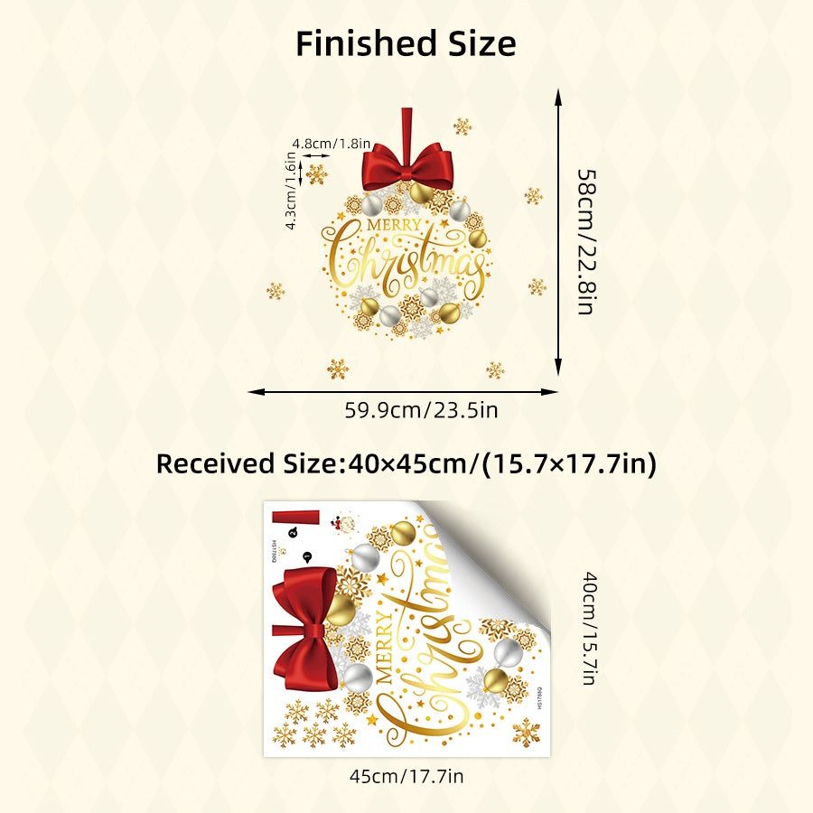 HS1788Q Elegant Bow Christmas Ball Gold Snowflake Self-Adhesive Wall Sticker &quot;Merry Christmas&quot;