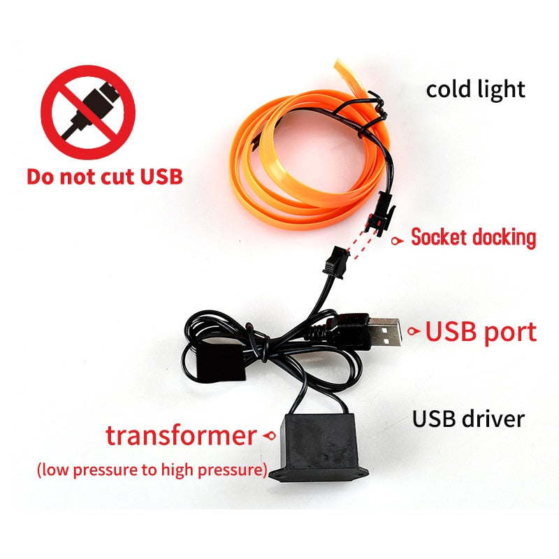 5m car interior accessories atmosphere lamp colorful cold light line with USB DIY Decorative Dash board Console Door LED Light