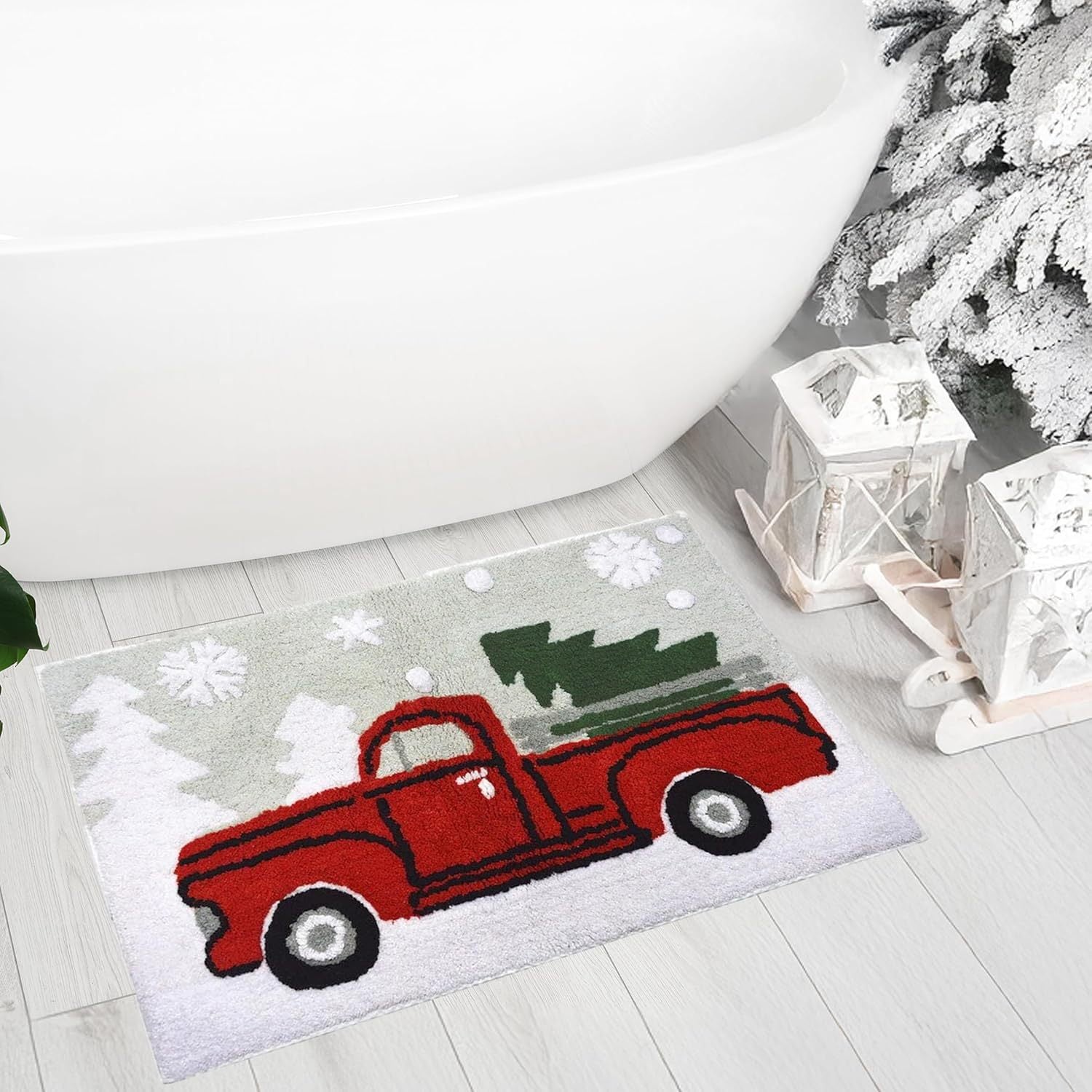 Christmas Faux Wool Rug Cute Cartoon Bathroom Thick Absorbent Floor Mat Entryway Stain-Resistant Easy-to-Clean Rug