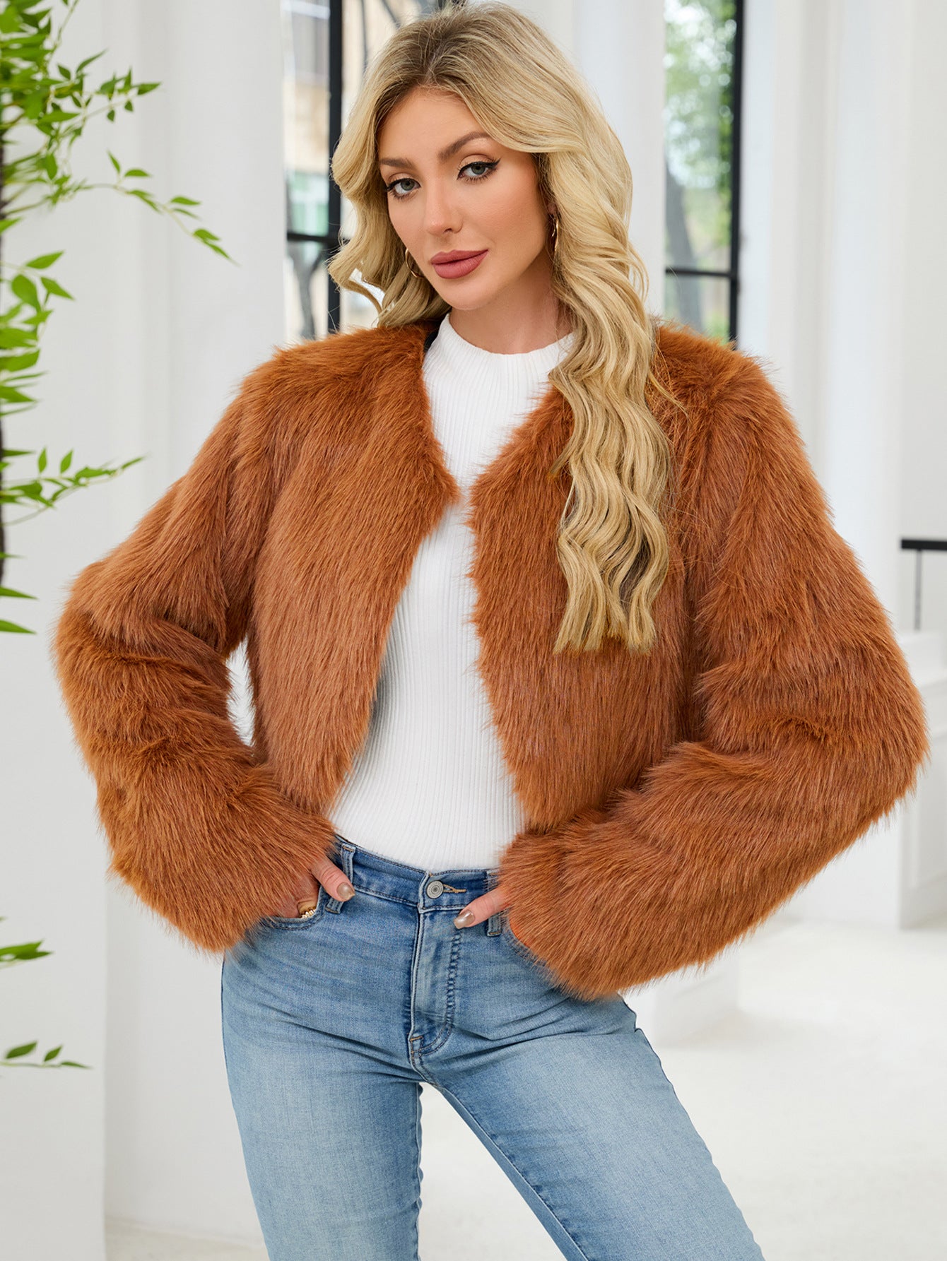 Imitation fur top women's fur short jacket