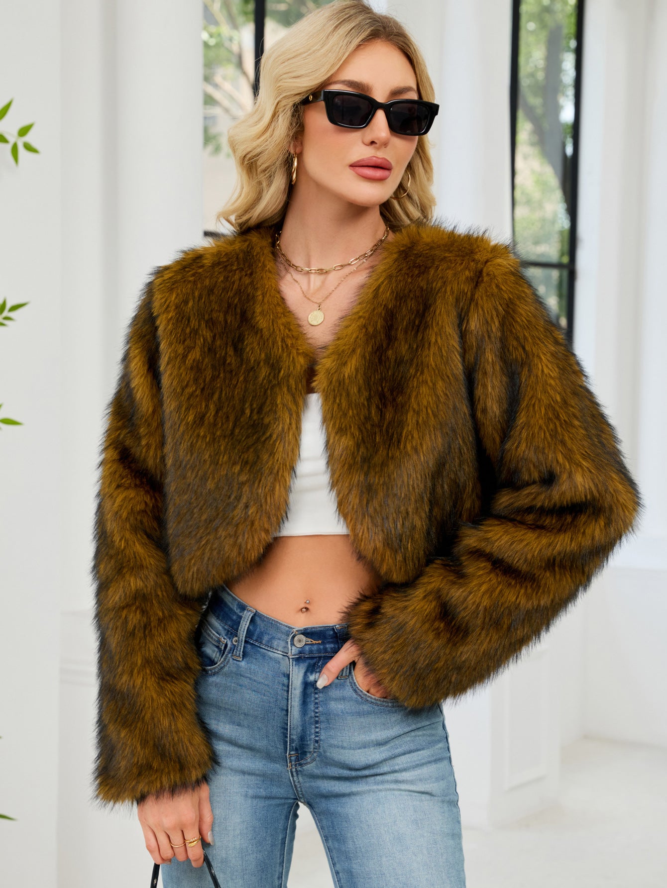 Imitation fur top women's fur short jacket