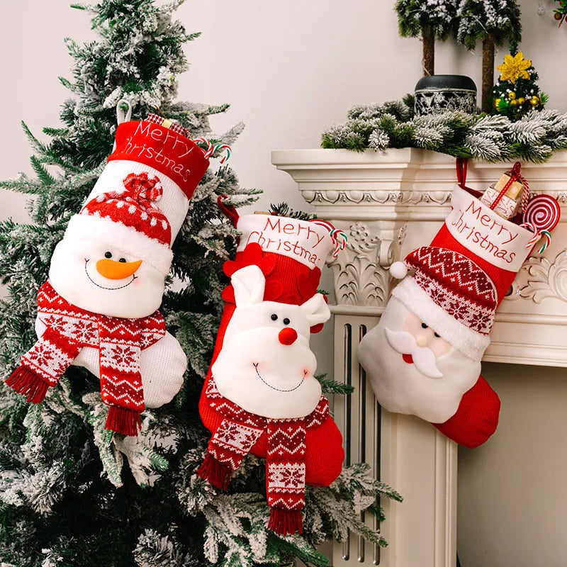 Christmas Decorative Socks 3D Elderly Elk Knitted Socks Children's Gift Bag Red Christmas Socks